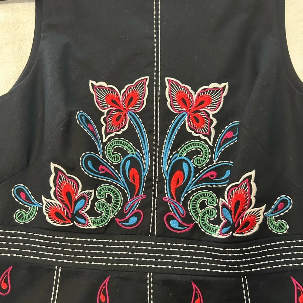 Anthropology Maeve Black Dress with Red and Green Embroidery - Picture 3 of 6